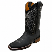 A&A Western Wear Men’s Leather Square Toe Western Boots – Black