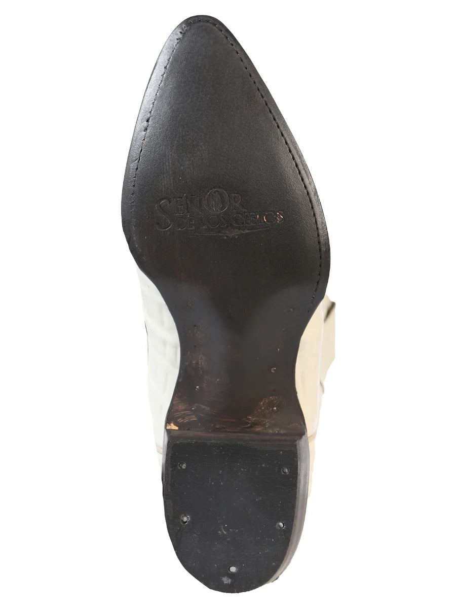 El General El Señor de los Cielos Men's Boot–Caiman Tail Print Leather–Bone 40845