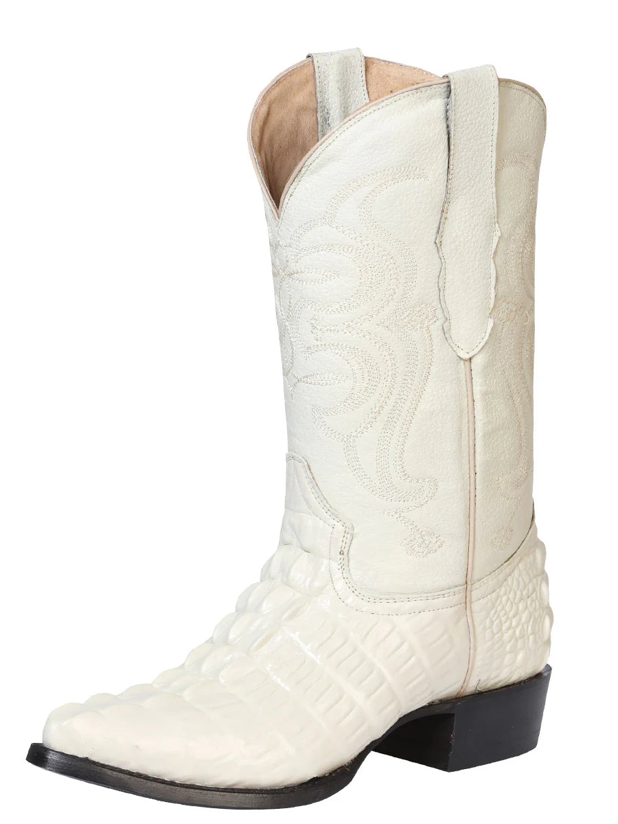 El General El Señor de los Cielos Men's Boot–Caiman Tail Print Leather–Bone 40845