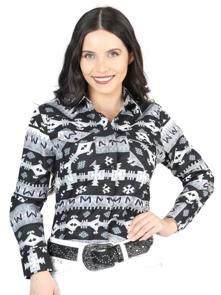 El General Women - Casual Long-Sleeve Shirt Black/White 44423