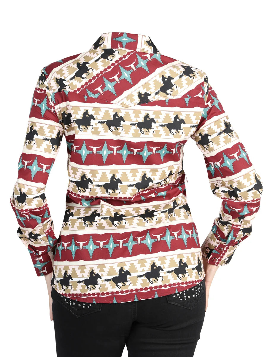 El General Women Black/Gold Casual Long-Sleeve Shirt - Burgandy 44480