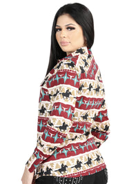 El General Women Black/Gold Casual Long-Sleeve Shirt - Burgandy 44480