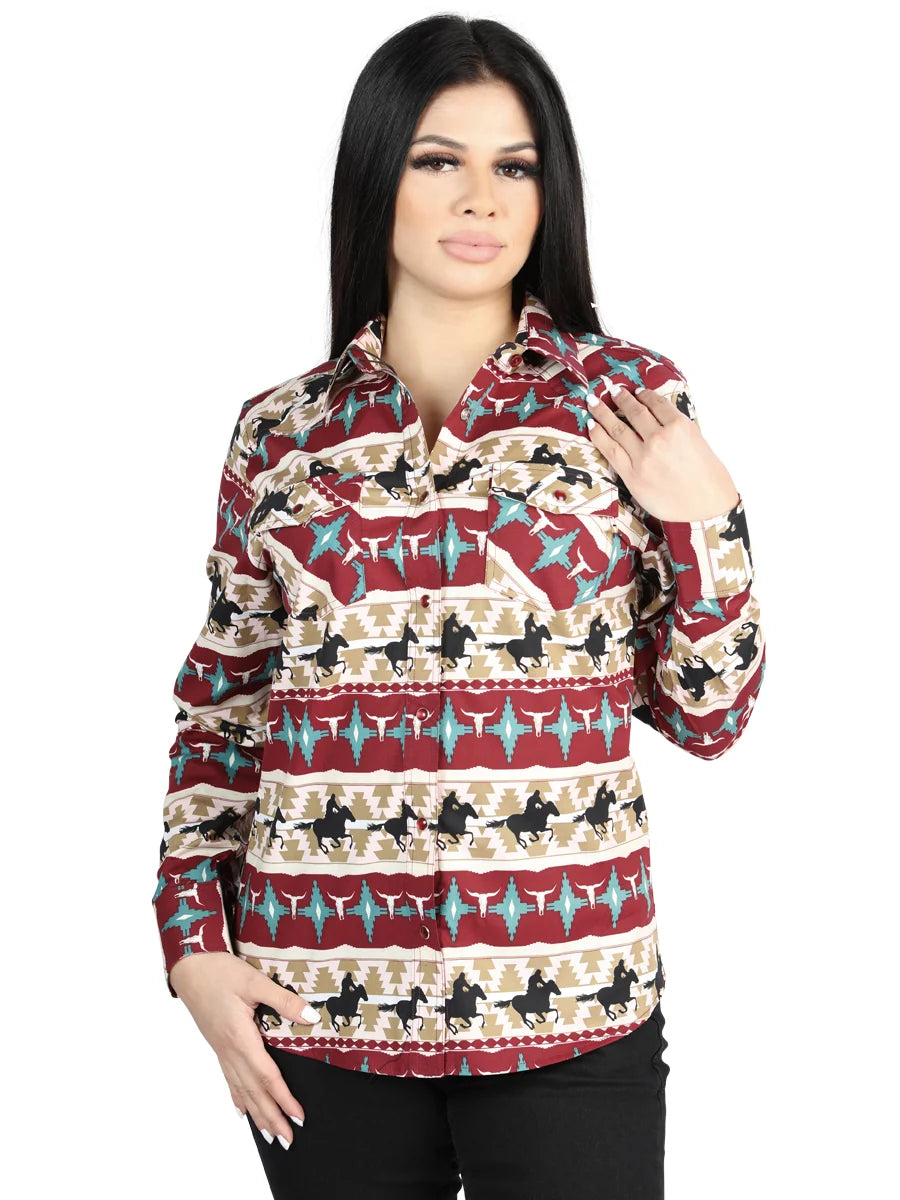 El General Women Black/Gold Casual Long-Sleeve Shirt - Burgandy 44480