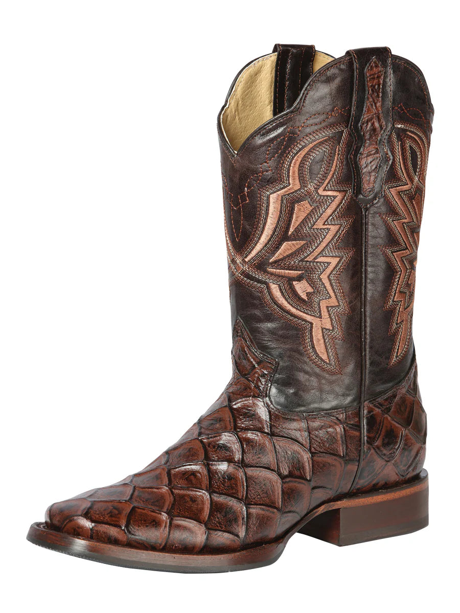 El General Men's Rodeo Boot–Imit Pirarucu–Brown 44664