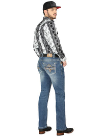 Men's Boot Cut Western Jeans – Stretch Denim Cowboy Pants - Medium Blue 44971