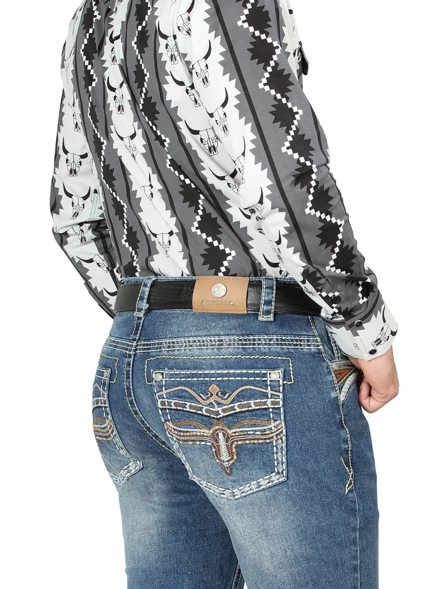 Men's Boot Cut Western Jeans – Stretch Denim Cowboy Pants - Medium Blue 44971