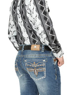 Men's Boot Cut Western Jeans – Stretch Denim Cowboy Pants - Medium Blue 44971