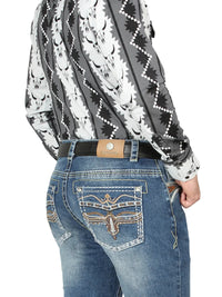 Men's Boot Cut Western Jeans – Stretch Denim Cowboy Pants - Medium Blue 44971