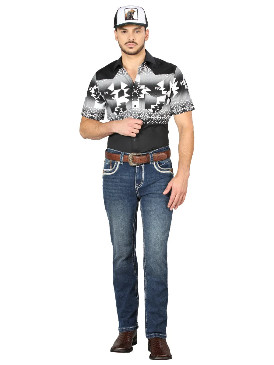 Men's Boot Cut Western Jeans – Stretch Denim Cowboy Pants - Medium Blue 44973