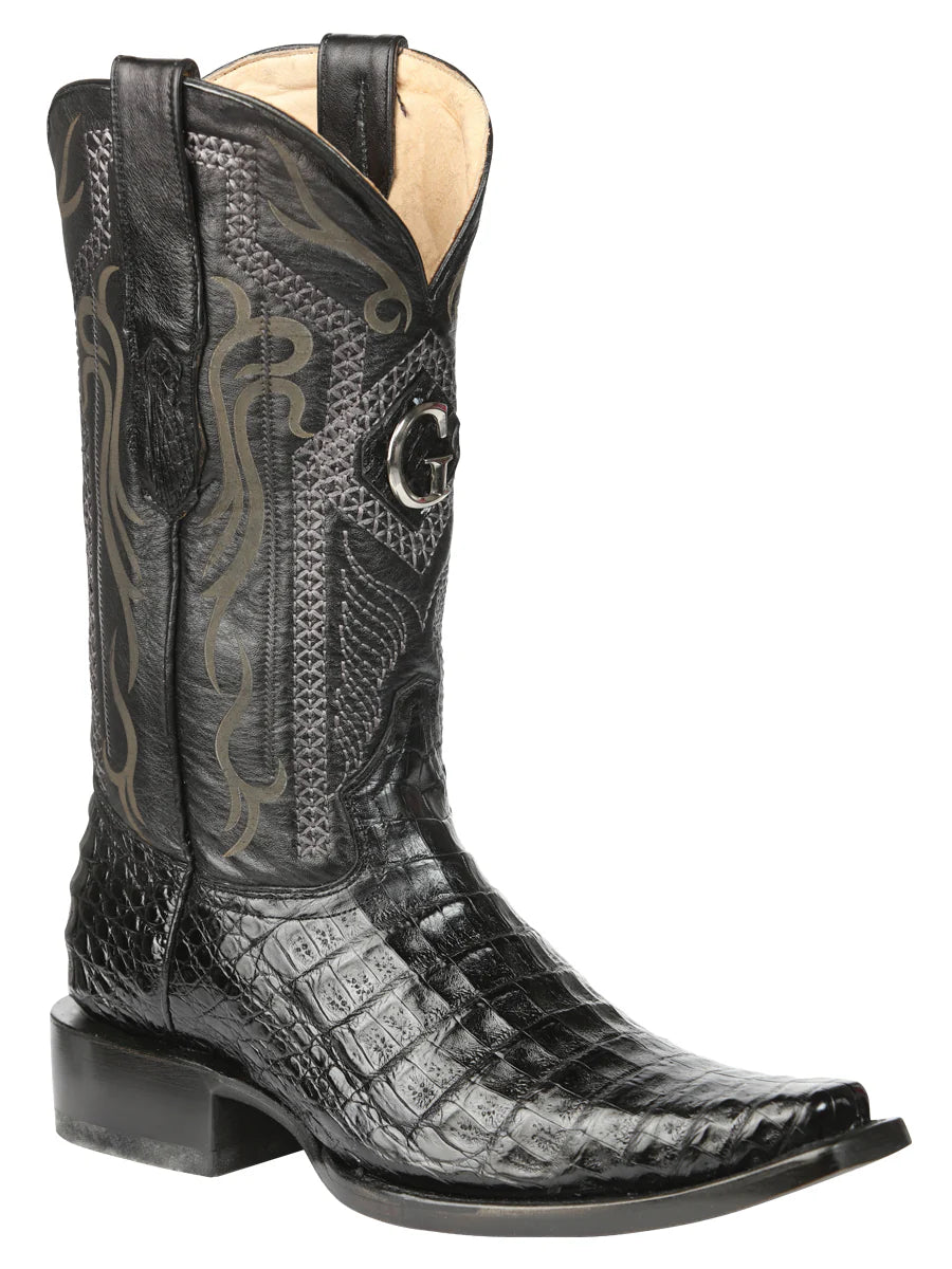 El General Men's Exotic Caiman Belly Cowboy Boots–Black 45078