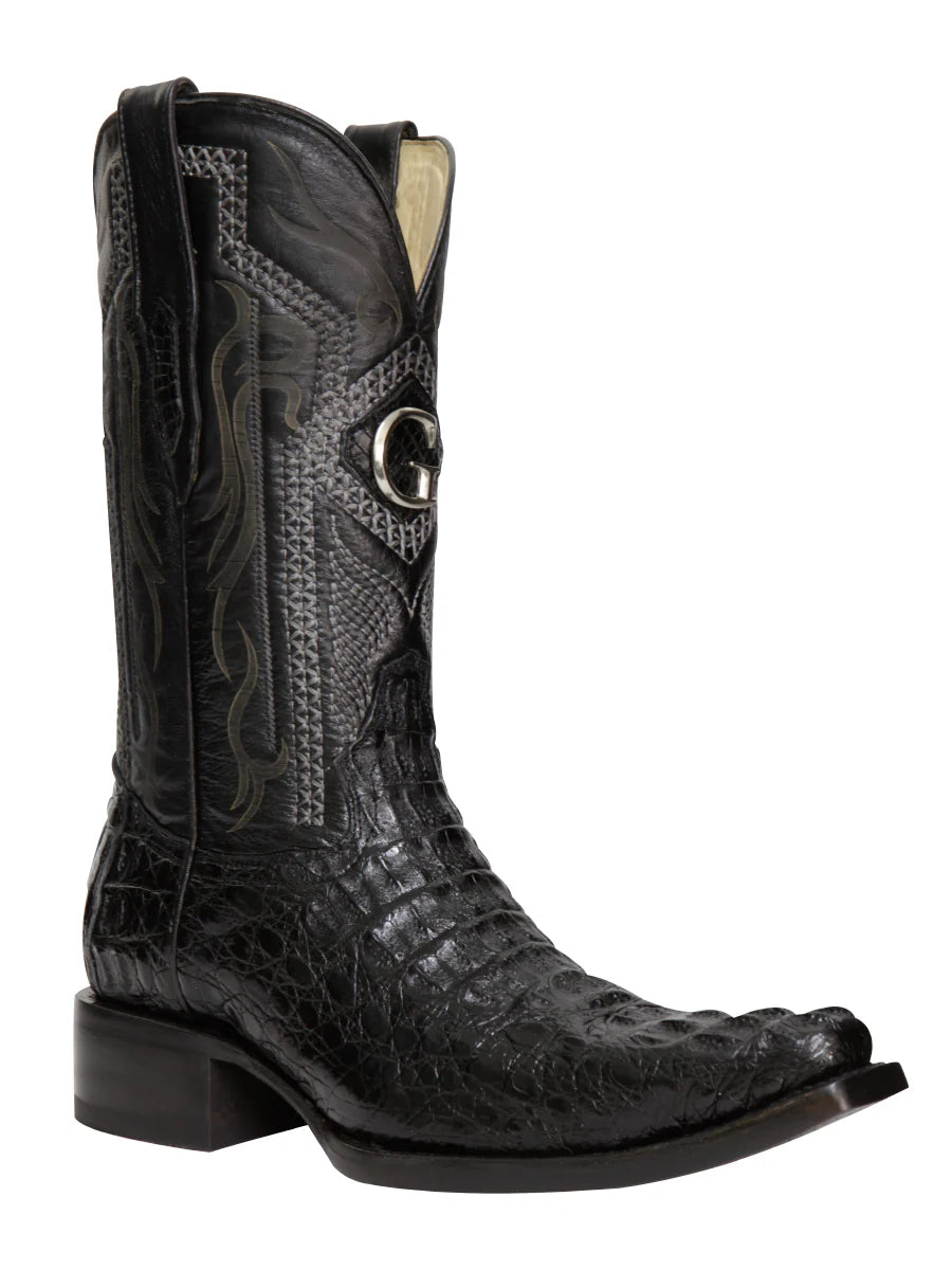 El General Men's Exotic Hornback Caiman Nuca Cowboy Boots–Black 45081