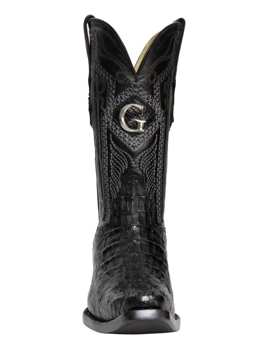 El General Men's Exotic Hornback Caiman Nuca Cowboy Boots–Black 45081