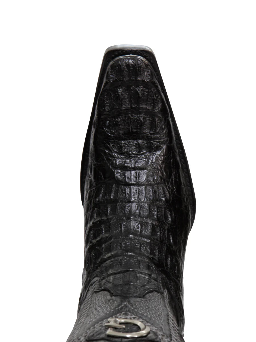 El General Men's Exotic Hornback Caiman Nuca Cowboy Boots–Black 45081