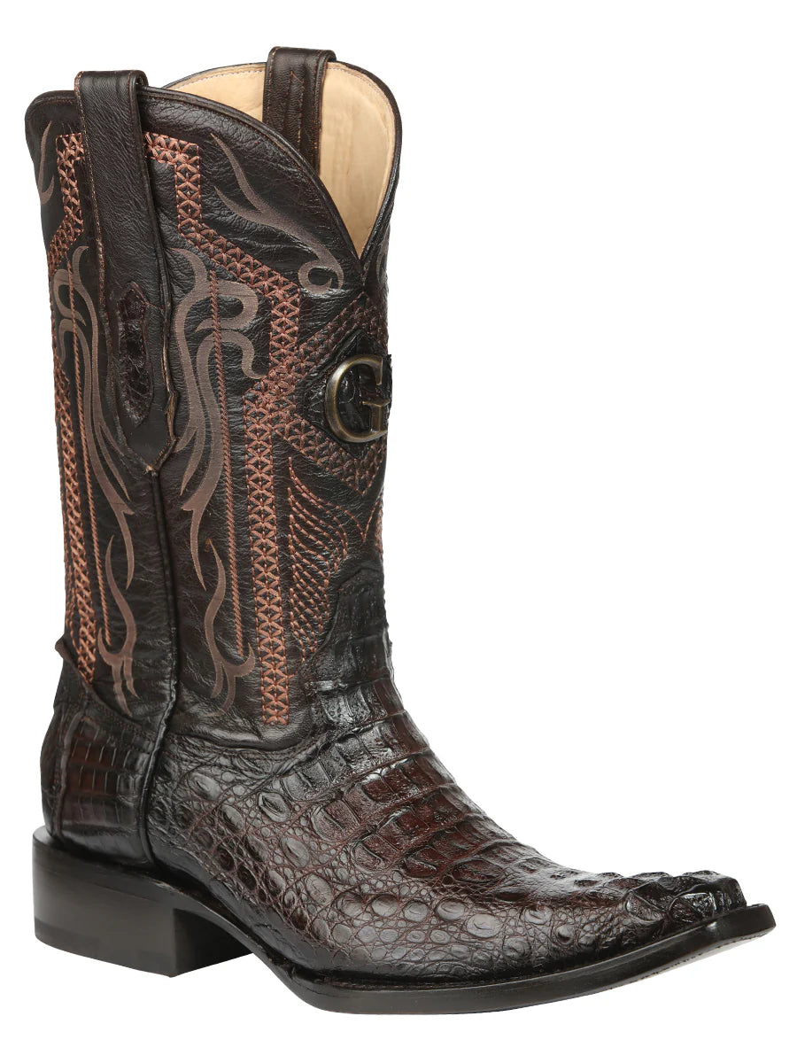 El General Men's Exotic Hornback Caiman Nuca Cowboy Boots–Brown 45082