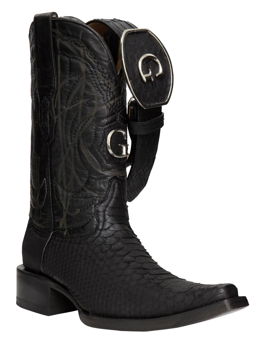 El General Men's Exotic Phyton Leather Cowboy Boots–Black 45087