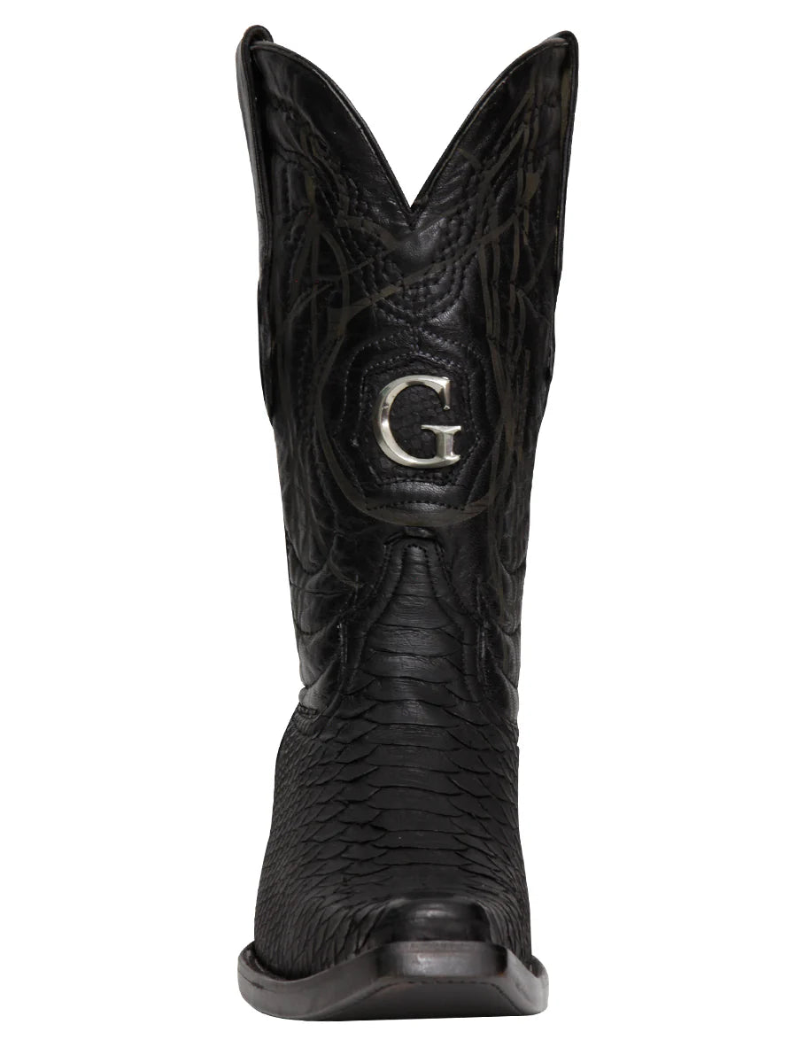 El General Men's Exotic Phyton Leather Cowboy Boots–Black 45087