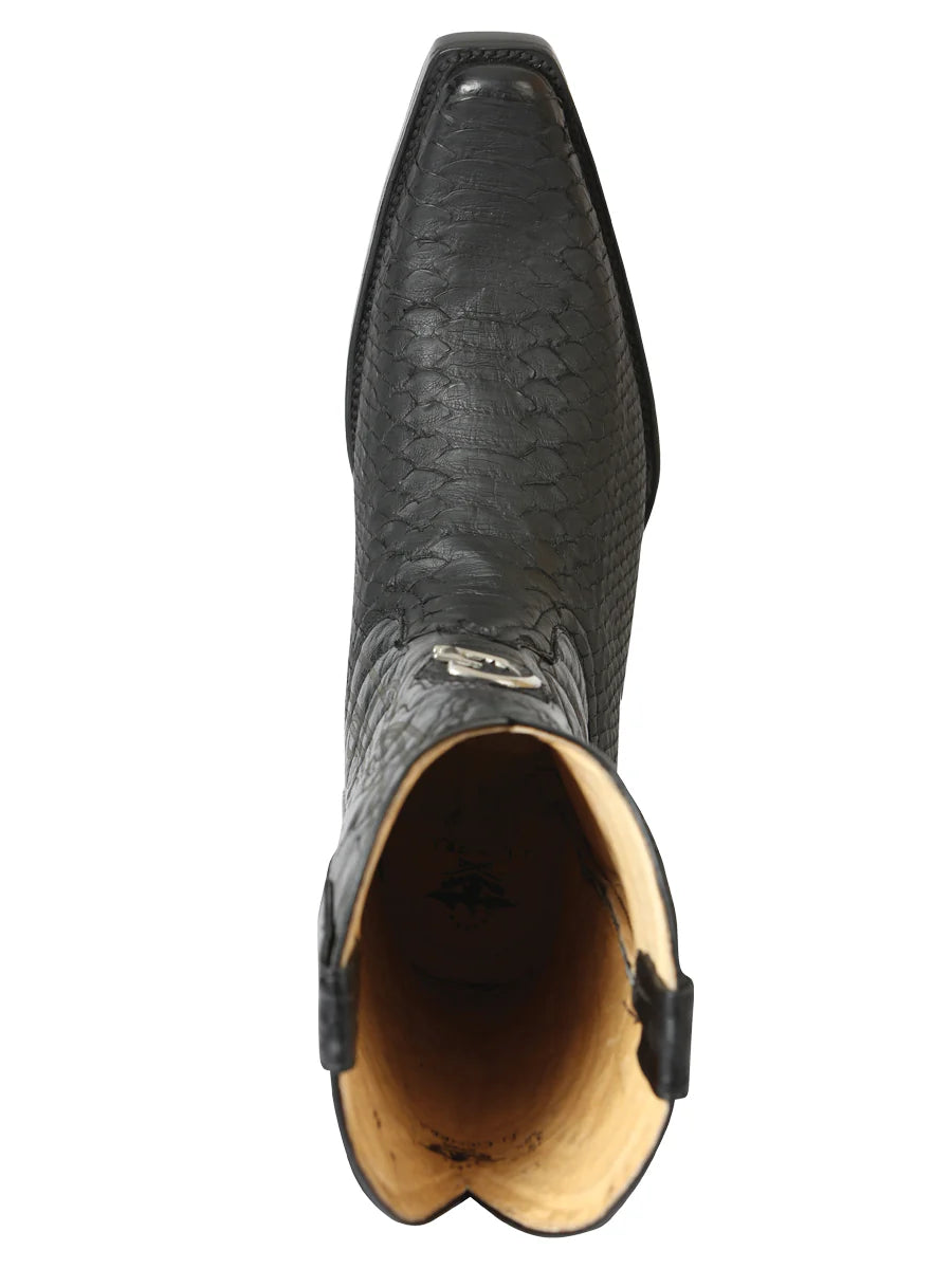 El General Men's Exotic Phyton Leather Cowboy Boots–Black 45087