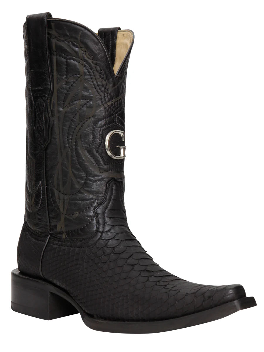 El General Men's Exotic Phyton Leather Cowboy Boots–Black 45087