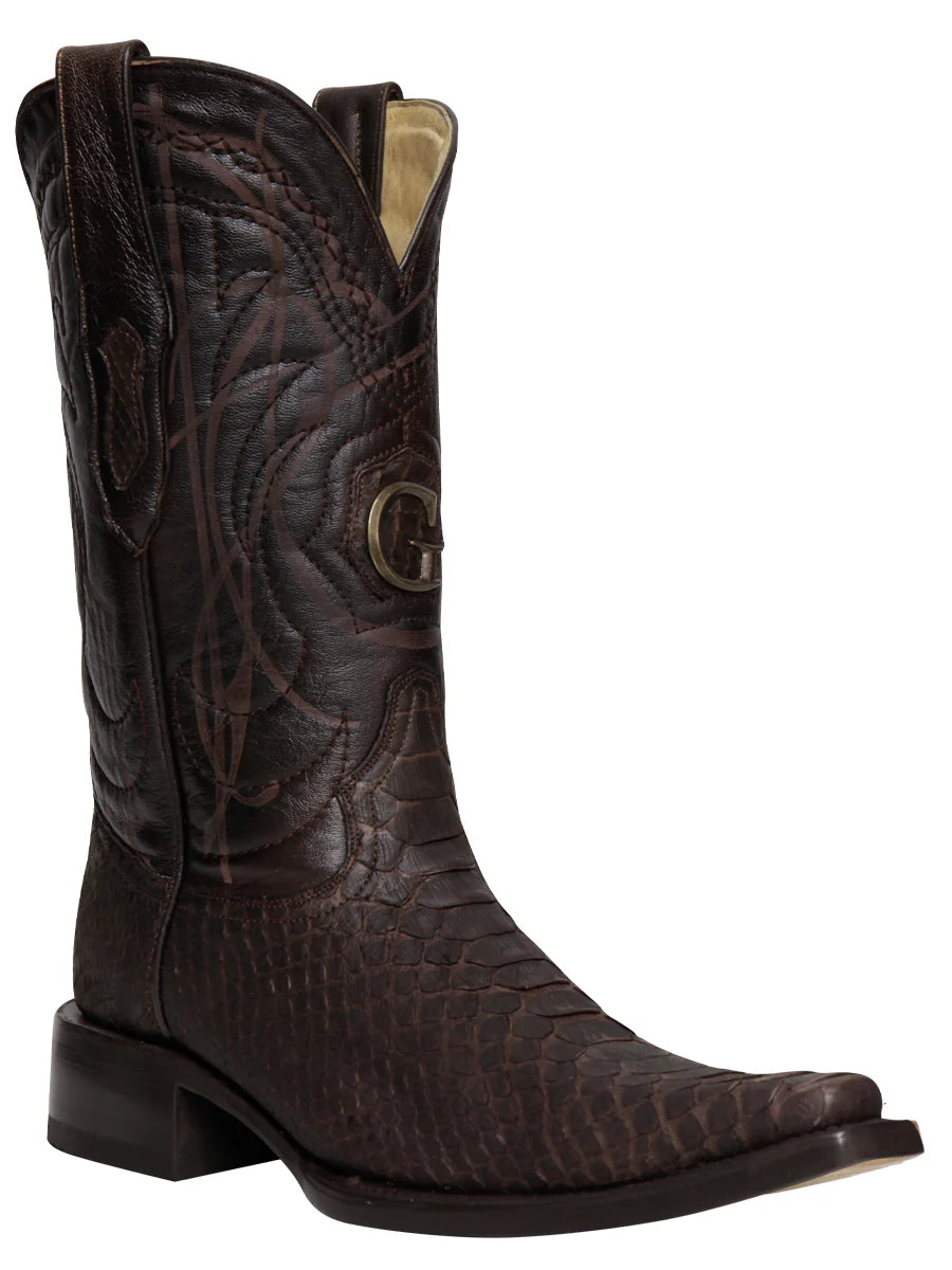 El General Men's Exotic Phyton Leather Cowboy Boots–Brown 45088