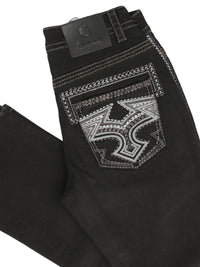 Men's Boot Cut Western Jeans – Stretch Denim Cowboy Pants - Black 45311