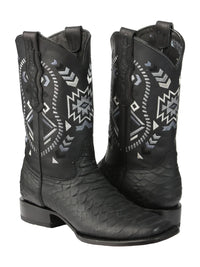 El General Men's Black Python Imitation Rodeo Boots 45398