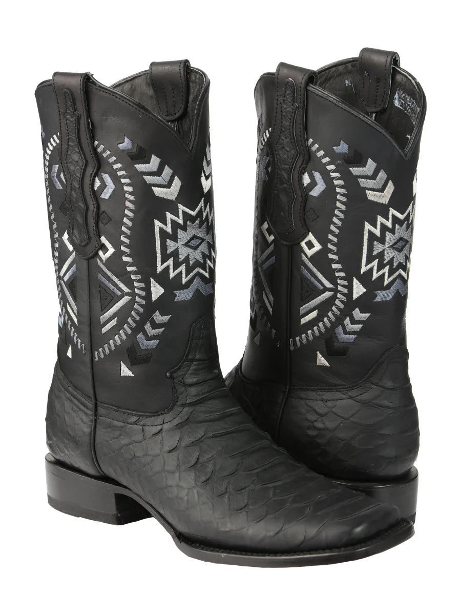 El General Men's Black Python Imitation Rodeo Boots 45398
