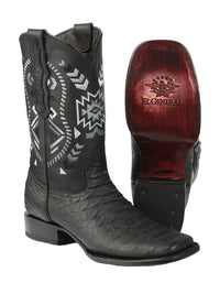 El General Men's Black Python Imitation Rodeo Boots 45398