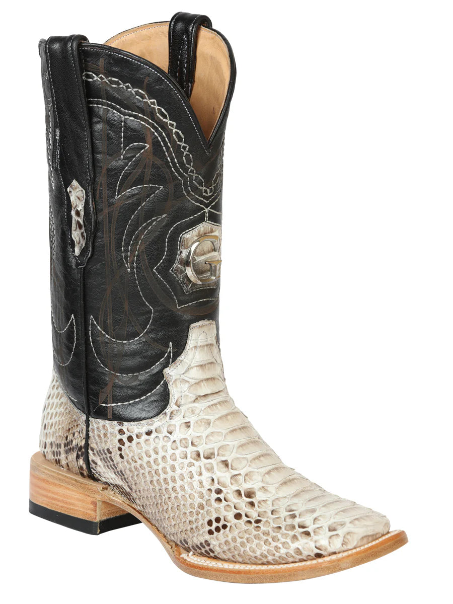 El General Men's Exotic Phyton Leather Cowboy Boots–Natural 45501