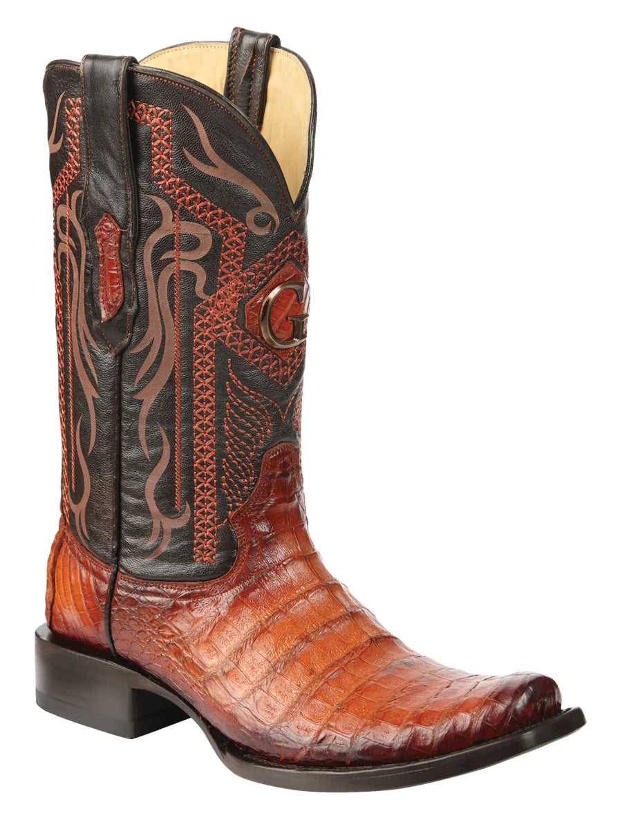 El General Men's Exotic Caiman Belly Cowboy Boots–Cognac 45520