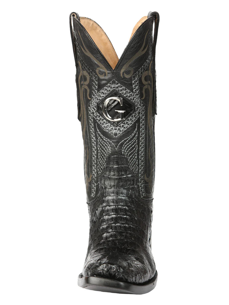 El General Men's Exotic Hornback Caiman Nuca Cowboy Boots–Black 45521