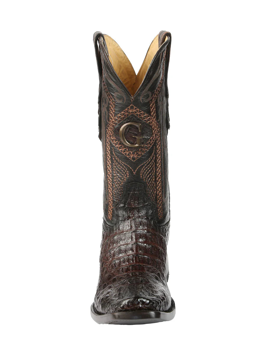 El General Men's Exotic Hornback Caiman Nuca Cowboy Boots–Brown 45522