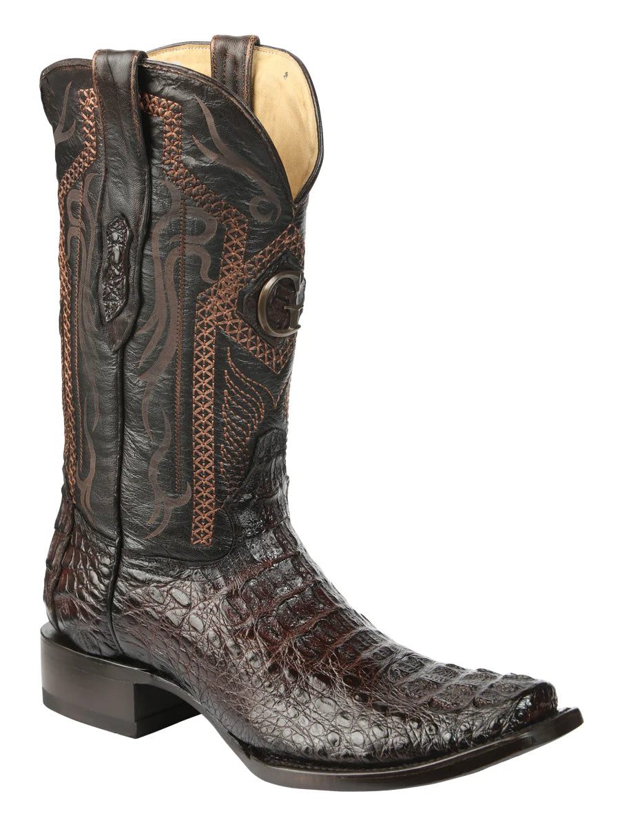 El General Men's Exotic Hornback Caiman Nuca Cowboy Boots–Brown 45522