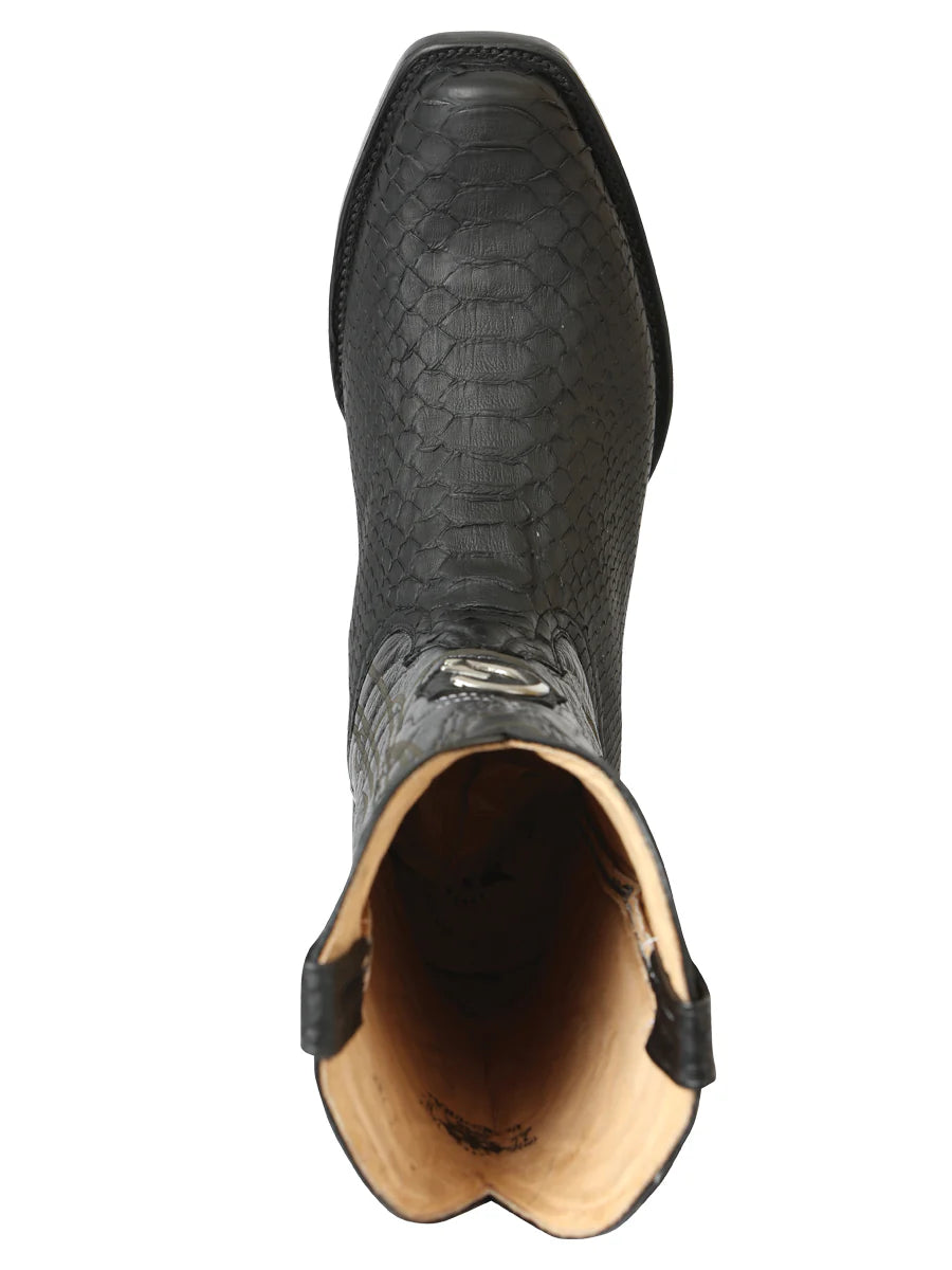 El General Men's Exotic Phyton Leather Cowboy Boots–Black 45523