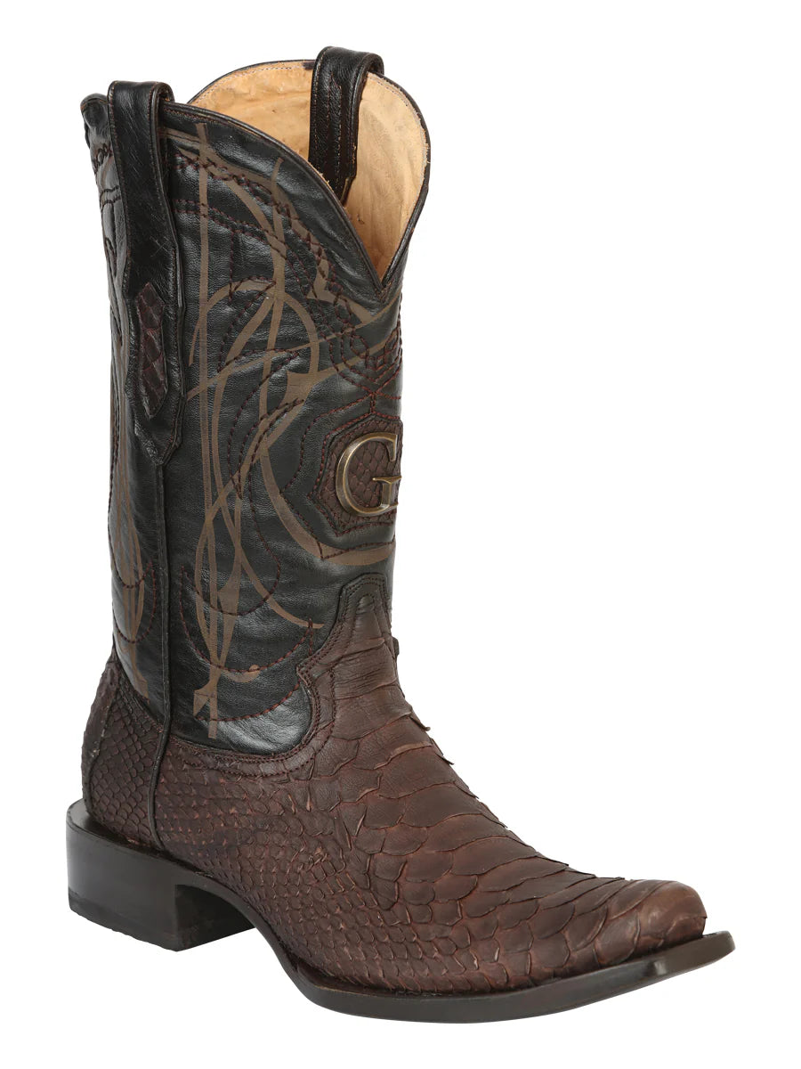 El General Men's Exotic Phyton Skin Cowboy Boots–Brown 45524
