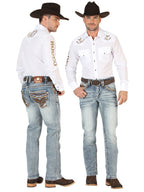 Men's Boot Cut Western Jeans – Stretch Denim Cowboy Pants - Dark Blue 45530