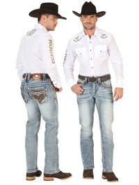 Men's Boot Cut Western Jeans – Stretch Denim Cowboy Pants - Dark Blue 45530