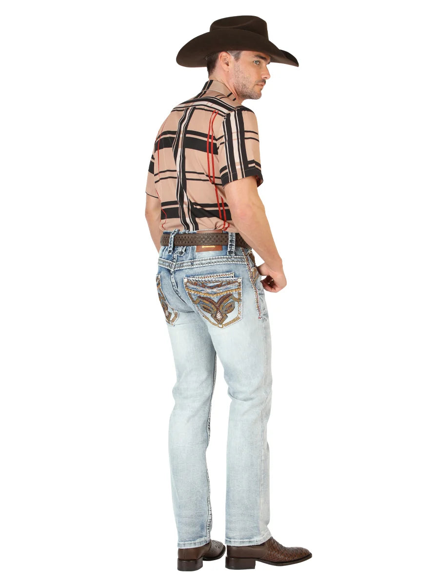 Men's Boot Cut Western Jeans – Stretch Denim Cowboy Pants - Light Blue 45531