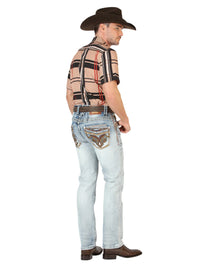 Men's Boot Cut Western Jeans – Stretch Denim Cowboy Pants - Light Blue 45531