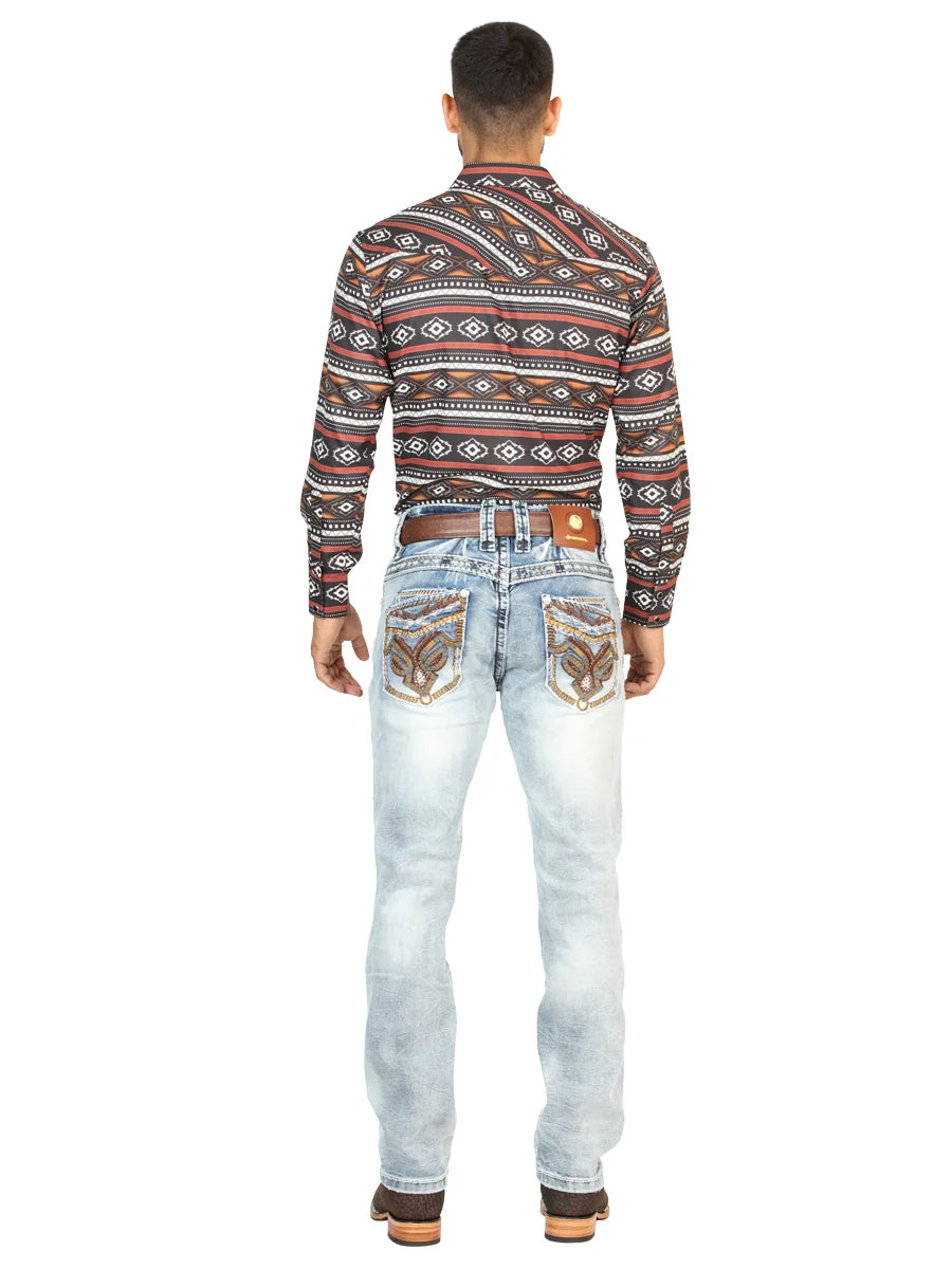 Men's Boot Cut Western Jeans – Stretch Denim Cowboy Pants - Light Blue 45531