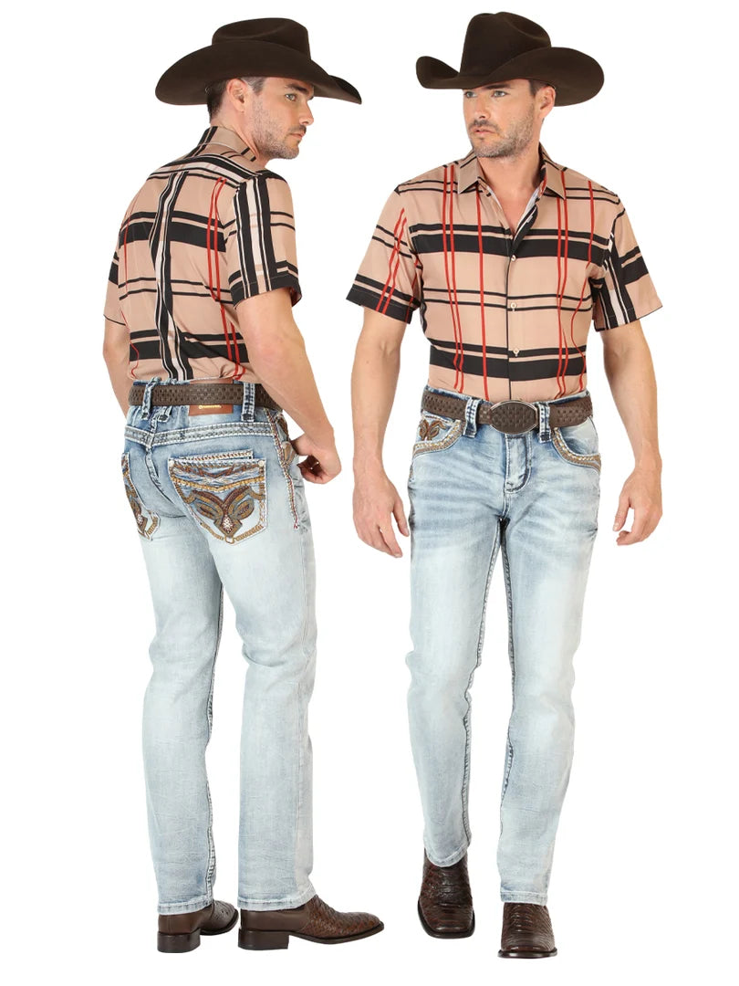 Men's Boot Cut Western Jeans – Stretch Denim Cowboy Pants - Light Blue 45531