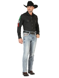 Men's Boot Cut Western Jeans – Stretch Denim Cowboy Pants - Washed Light Blue 45532