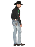 Men's Boot Cut Western Jeans – Stretch Denim Cowboy Pants - Washed Light Blue 45532