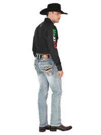 Men's Boot Cut Western Jeans – Stretch Denim Cowboy Pants - Washed Light Blue 45532