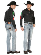 Men's Boot Cut Western Jeans – Stretch Denim Cowboy Pants - Washed Light Blue 45532