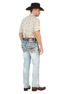 Men's Boot Cut Western Jeans – Stretch Denim Cowboy Pants -  Medium Blue 45533