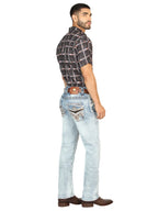 Men's Boot Cut Western Jeans – Stretch Denim Cowboy Pants -  Medium Blue 45533
