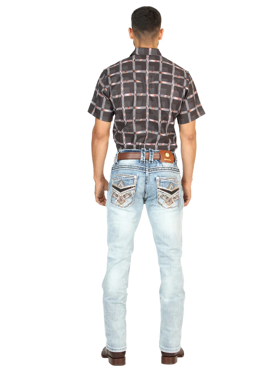 Men's Boot Cut Western Jeans – Stretch Denim Cowboy Pants -  Medium Blue 45533