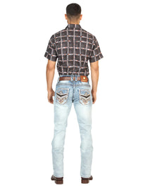 Men's Boot Cut Western Jeans – Stretch Denim Cowboy Pants -  Medium Blue 45533