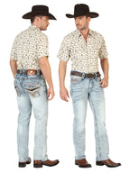 Men's Boot Cut Western Jeans – Stretch Denim Cowboy Pants -  Medium Blue 45533