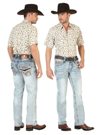 Men's Boot Cut Western Jeans – Stretch Denim Cowboy Pants -  Medium Blue 45533